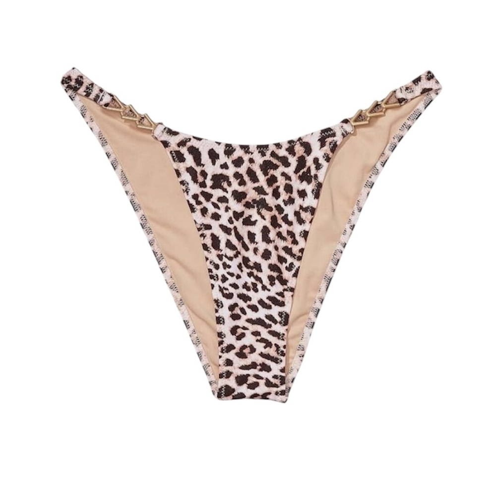 Victoria's Secret Chain Strap Brazilian Bikini Swim Bottom Leopard Size L  NWT